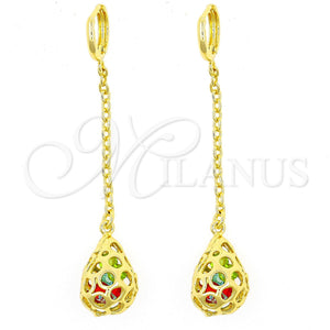 Arete Largo 02.150.0007 Oro Laminado, Diseño de Gota, con Multicolor Cristal, Pulido, Tono Dorado