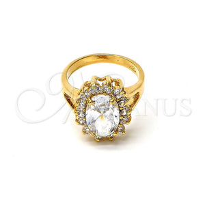Anillo Multi Piedra 5.176.034.09 Oro Laminado, Diseño de Cluster, con Blanca Zirconia Cubica, Pulido, Tono Dorado (Size 9)