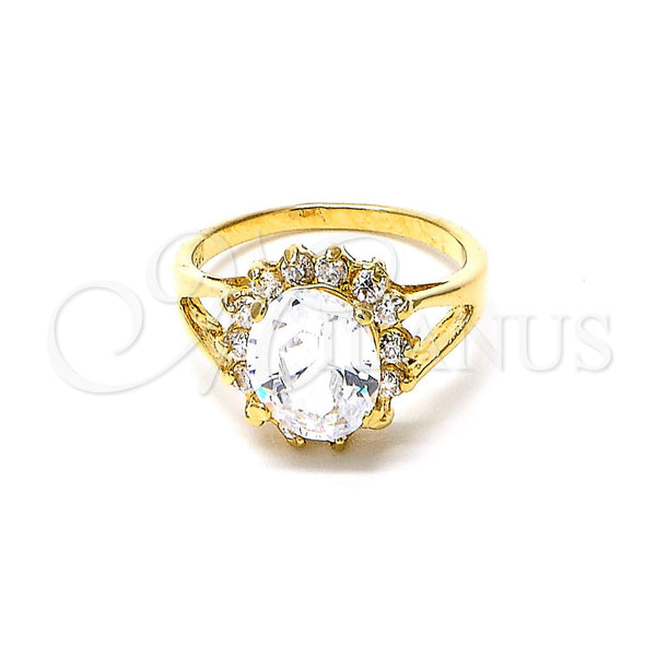 Anillo Multi Piedra 5.176.034.1.08 Oro Laminado, Diseño de Cluster, con Blanca Zirconia Cubica, Pulido, Tono Dorado (Size 8)