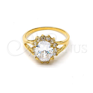 Anillo Multi Piedra 5.176.034.1.09 Oro Laminado, Diseño de Cluster, con Blanca Zirconia Cubica, Pulido, Tono Dorado (Size 9)