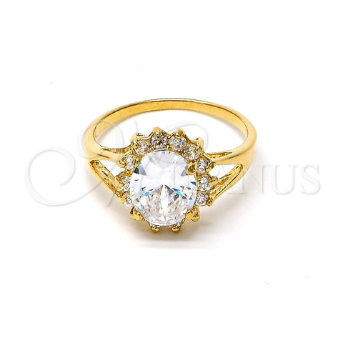Anillo Multi Piedra 5.176.034.1.09 Oro Laminado, Diseño de Cluster, con Blanca Zirconia Cubica, Pulido, Tono Dorado (Size 9)