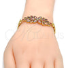 Pulsera Elegante 03.206.0017.07 Oro Laminado, Diseño de Flor y Oja, con Granate and Blanca Zirconia Cubica, Pulido, Tono Dorado (07 MM Thickness, 7 Inches Length)