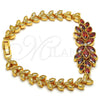 Pulsera Elegante 03.206.0017.07 Oro Laminado, Diseño de Flor y Oja, con Granate and Blanca Zirconia Cubica, Pulido, Tono Dorado (07 MM Thickness, 7 Inches Length)