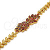Pulsera Elegante 03.206.0017.07 Oro Laminado, Diseño de Flor y Oja, con Granate and Blanca Zirconia Cubica, Pulido, Tono Dorado (07 MM Thickness, 7 Inches Length)