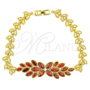Pulsera Elegante 03.206.0017.07 Oro Laminado, Diseño de Flor y Oja, con Granate and Blanca Zirconia Cubica, Pulido, Tono Dorado (07 MM Thickness, 7 Inches Length)