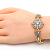 Pulsera Elegante 03.205.0019.07 Oro Laminado, Diseño de Flor y Oja, con Blanca Zirconia Cubica, Pulido, Tono Dorado (09 MM Thickness, 7 Inches Length)