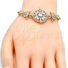 Pulsera Elegante 03.205.0019.07 Oro Laminado, Diseño de Flor y Oja, con Blanca Zirconia Cubica, Pulido, Tono Dorado (09 MM Thickness, 7 Inches Length)