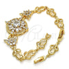 Pulsera Elegante 03.205.0019.07 Oro Laminado, Diseño de Flor y Oja, con Blanca Zirconia Cubica, Pulido, Tono Dorado (09 MM Thickness, 7 Inches Length)