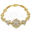 Pulsera Elegante 03.205.0019.07 Oro Laminado, Diseño de Flor y Oja, con Blanca Zirconia Cubica, Pulido, Tono Dorado (09 MM Thickness, 7 Inches Length)