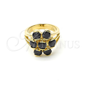 Anillo Multi Piedra 5.171.021.07 Oro Laminado, Diseño de Flor, con Negro Zirconia Cubica, Pulido, Tono Dorado (Size 7)