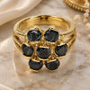 Anillo Multi Piedra 5.171.021.08 Oro Laminado, Diseño de Flor, con Zirconia Cubica Negro, Pulido, Tono Dorado (Tamaño 8)