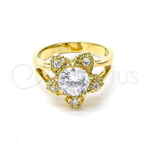 Anillo Multi Piedra 5.169.015.09 Oro Laminado, Diseño de Flor, con Blanca Zirconia Cubica, Pulido, Tono Dorado (Size 9)