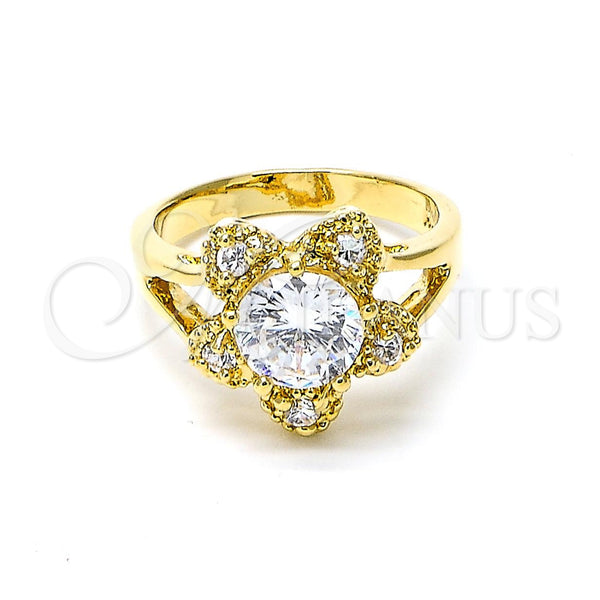 Anillo Multi Piedra 5.169.015.09 Oro Laminado, Diseño de Flor, con Blanca Zirconia Cubica, Pulido, Tono Dorado (Size 9)