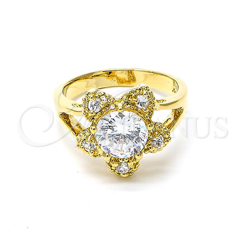 Anillo Multi Piedra 5.169.015.09 Oro Laminado, Diseño de Flor, con Blanca Zirconia Cubica, Pulido, Tono Dorado (Size 9)