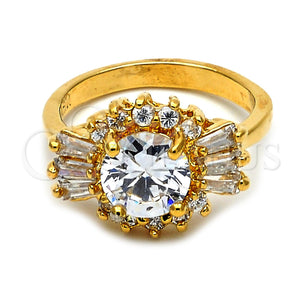 Anillo Multi Piedra 5.170.021.08 Oro Laminado, Diseño de Baguette y Cluster, con Blanca Zirconia Cubica, Pulido, Tono Dorado (Size 8)