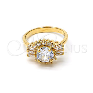 Anillo Multi Piedra 5.170.021.09 Oro Laminado, Diseño de Baguette y Cluster, con Blanca Zirconia Cubica, Pulido, Tono Dorado (Size 9)