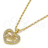 Collares con Dije 04.156.0089.1.18 Oro Laminado, Diseño de Mama y Corazón, con Blanca Zirconia Cubica, Pulido, Tono Dorado (01 MM Thickness, 18 Inches Length)