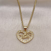 Collares con Dije 04.156.0089.1.18 Oro Laminado, Diseño de Mama y Corazón, con Blanca Zirconia Cubica, Pulido, Tono Dorado (01 MM Thickness, 18 Inches Length)