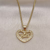 Collares con Dije 04.156.0089.1.18 Oro Laminado, Diseño de Mama y Corazón, con Blanca Zirconia Cubica, Pulido, Tono Dorado (01 MM Thickness, 18 Inches Length)