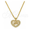 Collares con Dije 04.156.0089.1.18 Oro Laminado, Diseño de Mama y Corazón, con Blanca Zirconia Cubica, Pulido, Tono Dorado (01 MM Thickness, 18 Inches Length)