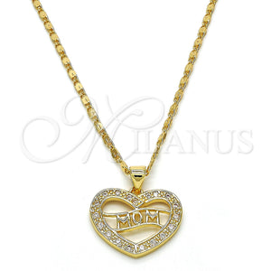 Collares con Dije 04.156.0089.1.18 Oro Laminado, Diseño de Mama y Corazón, con Blanca Zirconia Cubica, Pulido, Tono Dorado (01 MM Thickness, 18 Inches Length)