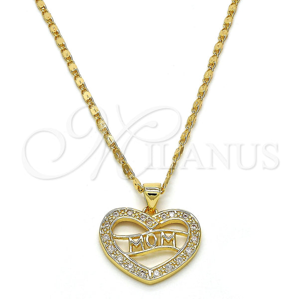 Collares con Dije 04.156.0089.1.18 Oro Laminado, Diseño de Mama y Corazón, con Blanca Zirconia Cubica, Pulido, Tono Dorado (01 MM Thickness, 18 Inches Length)