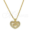 Collares con Dije 04.156.0089.1.18 Oro Laminado, Diseño de Mama y Corazón, con Blanca Zirconia Cubica, Pulido, Tono Dorado (01 MM Thickness, 18 Inches Length)