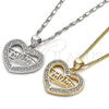 Collares con Dije 04.156.0089.1.18 Oro Laminado, Diseño de Mama y Corazón, con Blanca Zirconia Cubica, Pulido, Tono Dorado (01 MM Thickness, 18 Inches Length)