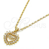 Collares con Dije 04.63.1274.18 Oro Laminado, Diseño de Mama y Corazón, con Blanca Zirconia Cubica, Pulido, Tono Dorado (01 MM Thickness, 18 Inches Length)