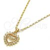 Collares con Dije 04.63.1274.18 Oro Laminado, Diseño de Mama y Corazón, con Blanca Zirconia Cubica, Pulido, Tono Dorado (01 MM Thickness, 18 Inches Length)