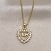 Collares con Dije 04.63.1274.18 Oro Laminado, Diseño de Mama y Corazón, con Blanca Zirconia Cubica, Pulido, Tono Dorado (01 MM Thickness, 18 Inches Length)