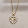 Collares con Dije 04.63.1274.18 Oro Laminado, Diseño de Mama y Corazón, con Blanca Zirconia Cubica, Pulido, Tono Dorado (01 MM Thickness, 18 Inches Length)