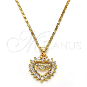 Collares con Dije 04.63.1274.18 Oro Laminado, Diseño de Mama y Corazón, con Blanca Zirconia Cubica, Pulido, Tono Dorado (01 MM Thickness, 18 Inches Length)