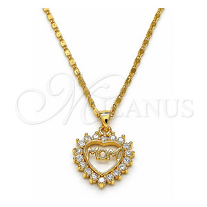 Collares con Dije 04.63.1274.18 Oro Laminado, Diseño de Mama y Corazón, con Blanca Zirconia Cubica, Pulido, Tono Dorado (01 MM Thickness, 18 Inches Length)