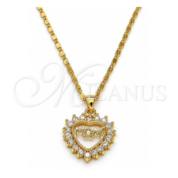 Collares con Dije 04.63.1274.18 Oro Laminado, Diseño de Mama y Corazón, con Blanca Zirconia Cubica, Pulido, Tono Dorado (01 MM Thickness, 18 Inches Length)