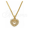 Collares con Dije 04.63.1274.18 Oro Laminado, Diseño de Mama y Corazón, con Blanca Zirconia Cubica, Pulido, Tono Dorado (01 MM Thickness, 18 Inches Length)