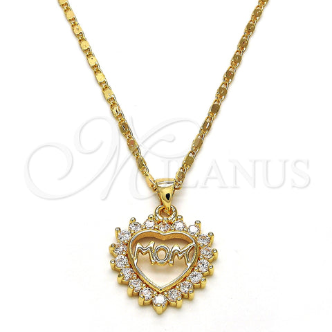 Collares con Dije 04.63.1274.18 Oro Laminado, Diseño de Mama y Corazón, con Blanca Zirconia Cubica, Pulido, Tono Dorado (01 MM Thickness, 18 Inches Length)