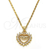Collares con Dije 04.63.1274.18 Oro Laminado, Diseño de Mama y Corazón, con Blanca Zirconia Cubica, Pulido, Tono Dorado (01 MM Thickness, 18 Inches Length)