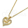 Collares con Dije 04.63.1276.18 Oro Laminado, Diseño de Mama y Corazón, con Blanca Micro Pave and Blanca Zirconia Cubica, Pulido, Tono Dorado (01 MM Thickness, 18 Inches Length)