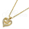 Collares con Dije 04.63.1276.18 Oro Laminado, Diseño de Mama y Corazón, con Blanca Micro Pave and Blanca Zirconia Cubica, Pulido, Tono Dorado (01 MM Thickness, 18 Inches Length)