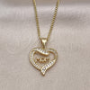 Collares con Dije 04.63.1276.18 Oro Laminado, Diseño de Mama y Corazón, con Blanca Micro Pave and Blanca Zirconia Cubica, Pulido, Tono Dorado (01 MM Thickness, 18 Inches Length)