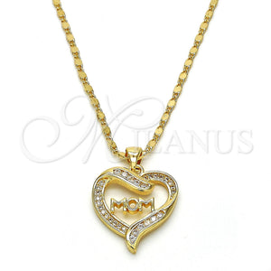 Collares con Dije 04.63.1276.18 Oro Laminado, Diseño de Mama y Corazón, con Blanca Micro Pave and Blanca Zirconia Cubica, Pulido, Tono Dorado (01 MM Thickness, 18 Inches Length)