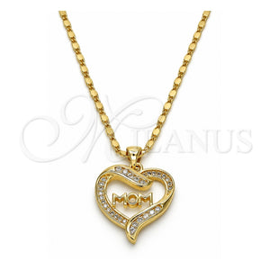 Collares con Dije 04.63.1276.18 Oro Laminado, Diseño de Mama y Corazón, con Blanca Micro Pave and Blanca Zirconia Cubica, Pulido, Tono Dorado (01 MM Thickness, 18 Inches Length)