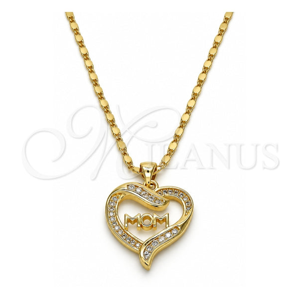 Collares con Dije 04.63.1276.18 Oro Laminado, Diseño de Mama y Corazón, con Blanca Micro Pave and Blanca Zirconia Cubica, Pulido, Tono Dorado (01 MM Thickness, 18 Inches Length)