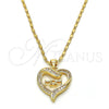 Collares con Dije 04.63.1276.18 Oro Laminado, Diseño de Mama y Corazón, con Blanca Micro Pave and Blanca Zirconia Cubica, Pulido, Tono Dorado (01 MM Thickness, 18 Inches Length)