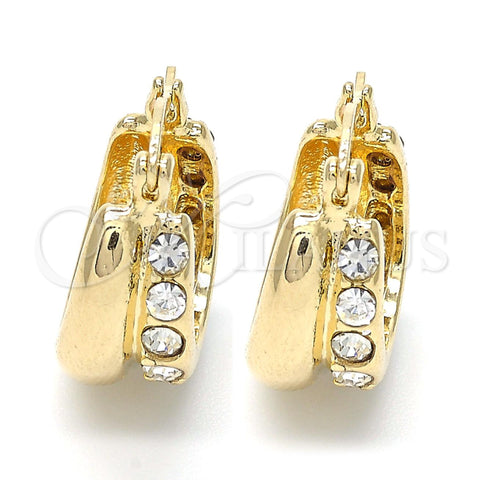 Argolla Huggie 02.168.0030.1 Oro Laminado, con Blanca Cristal, Pulido, Tono Dorado