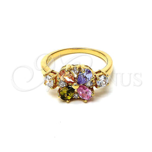 Anillo Multi Piedra 5.172.002.08 Oro Laminado, Diseño de Flor, con Multicolor Zirconia Cubica, Pulido, Tono Dorado (Size 8)