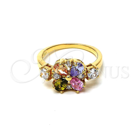 Anillo Multi Piedra 5.172.002.09 Oro Laminado, Diseño de Flor, con Multicolor and Blanca Zirconia Cubica, Pulido, Tono Dorado (Size 9)