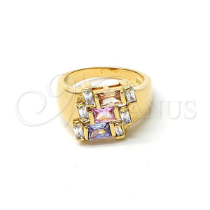 Anillo Multi Piedra 5.172.004.08 Oro Laminado, Diseño de Baguette, con Multicolor and Blanca Zirconia Cubica, Pulido, Tono Dorado (Size 8)