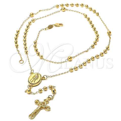 Rosario Mediano 5.214.005.1 Oro Laminado, Diseño de San Lazaro y Crucifijo, Pulido, Tono Dorado